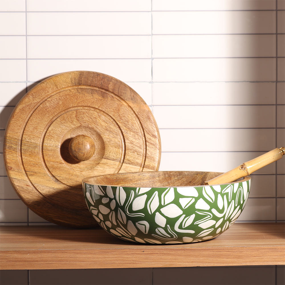 Fez Wooden Storage Bowl Large - Green White