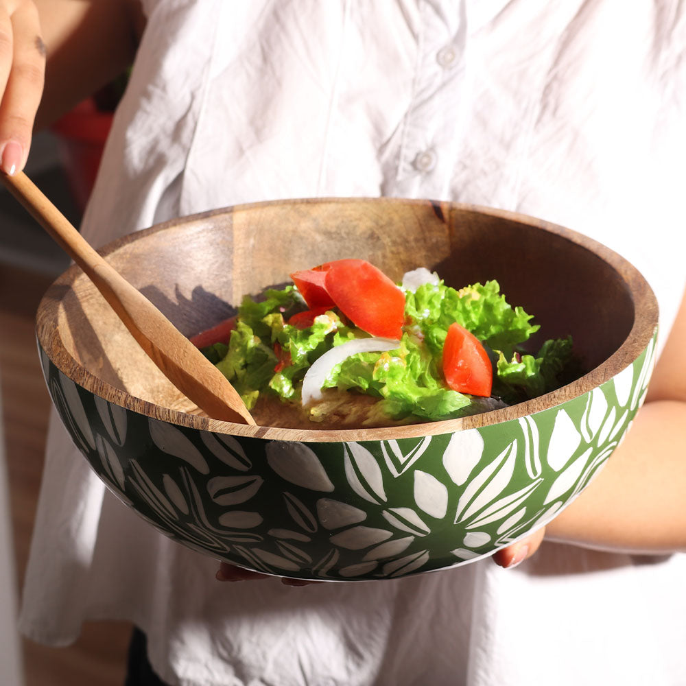 Fez Wooden Storage Bowl Large - Green White