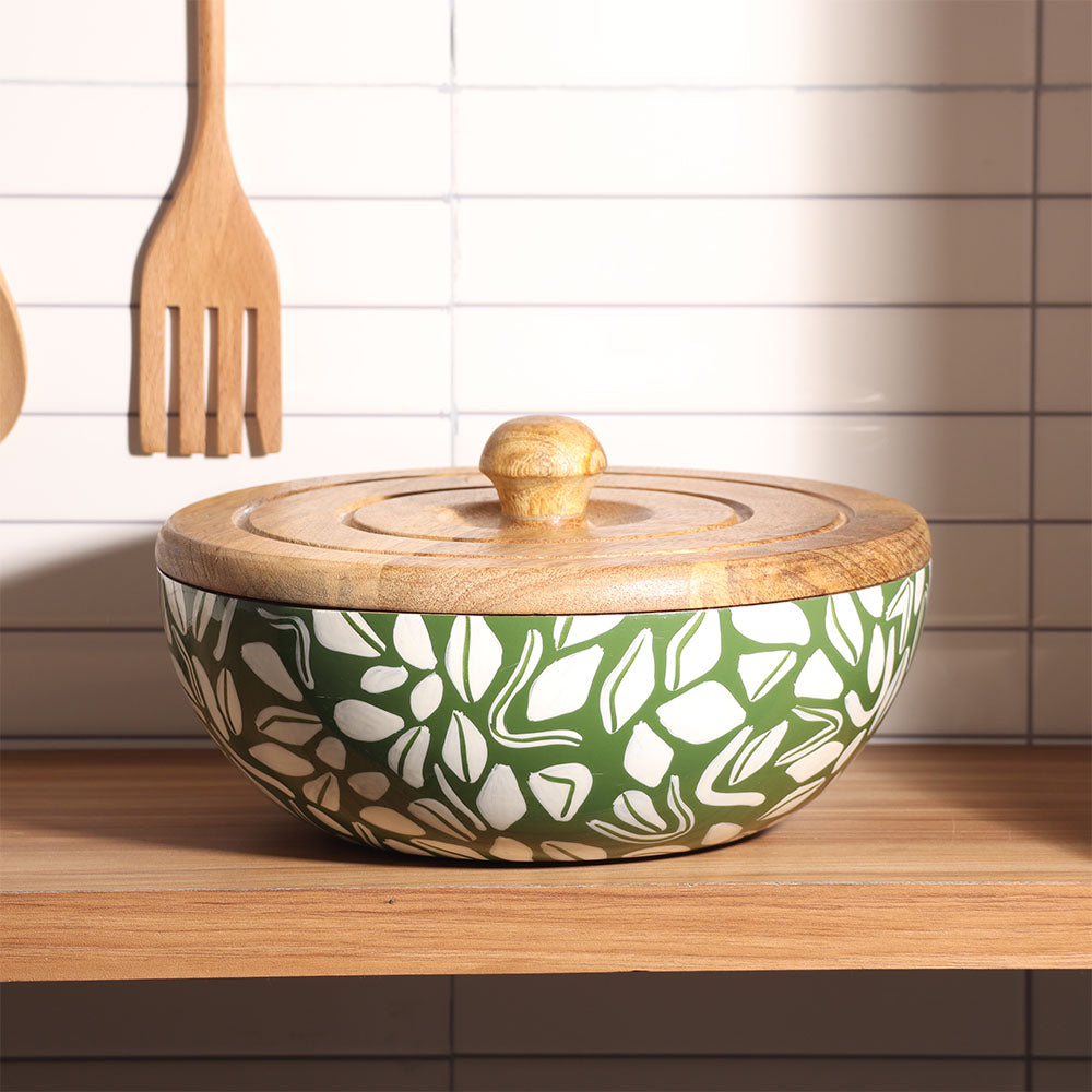 Fez Wooden Storage Bowl Large - Green White