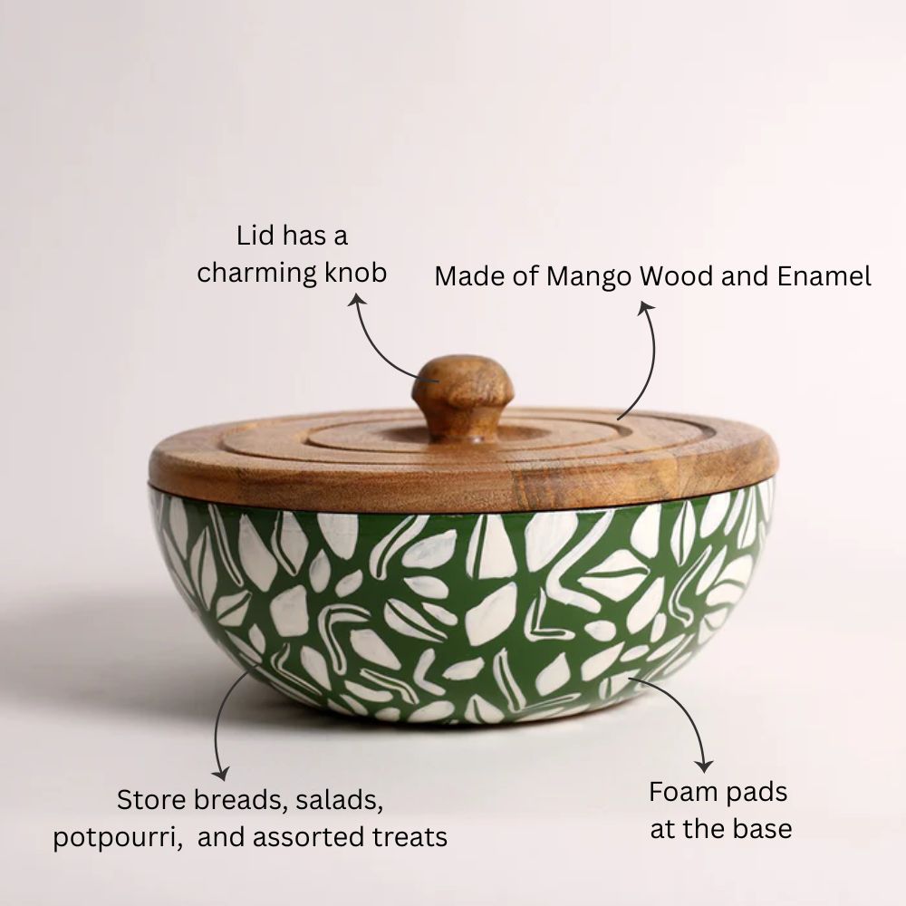 Fez Wooden Storage Bowl Large - Green White