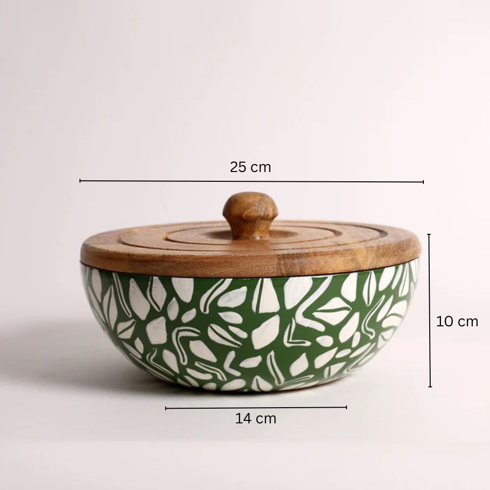 Fez Wooden Storage Bowl Large - Green White