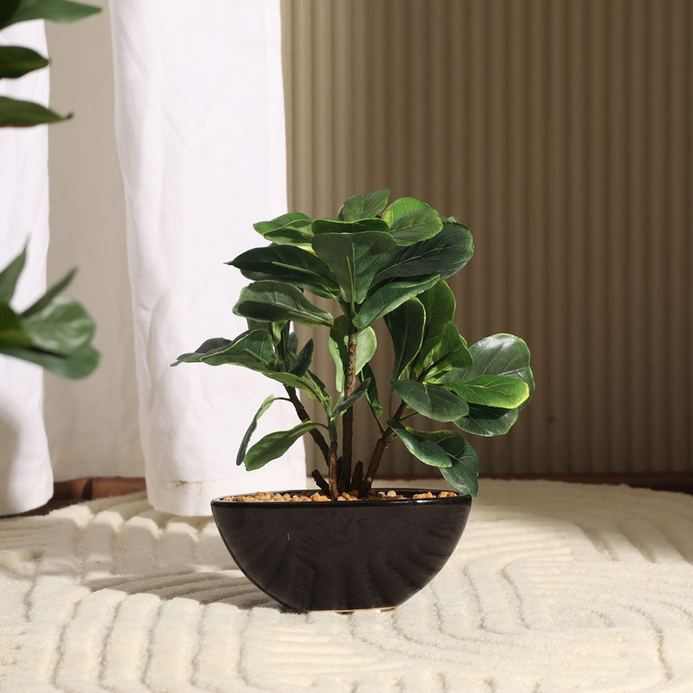 Fiddle Leaf Fig Artificial Oval Potted Plant Mini - Green