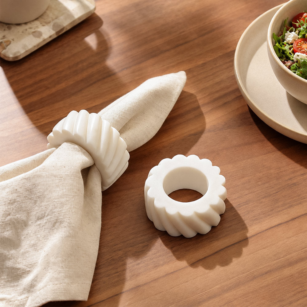 Fides Marble Napkin Rings, Set of 2 - White
