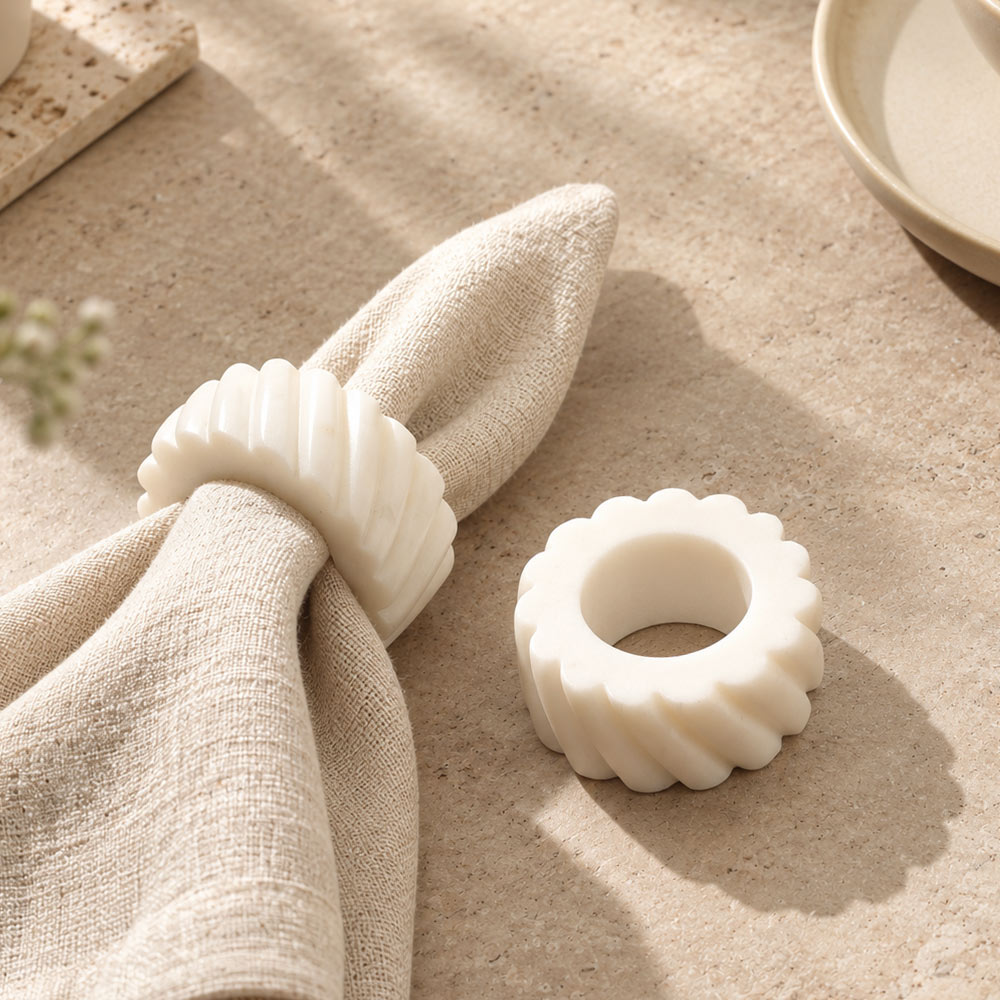 Fides Marble Napkin Rings, Set of 2 - White