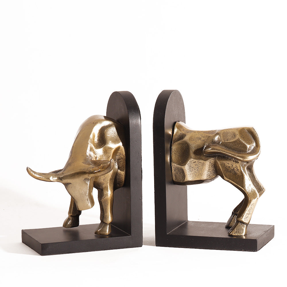 Fighting Bull Metal Bookends, Set of 2 - Gold Black