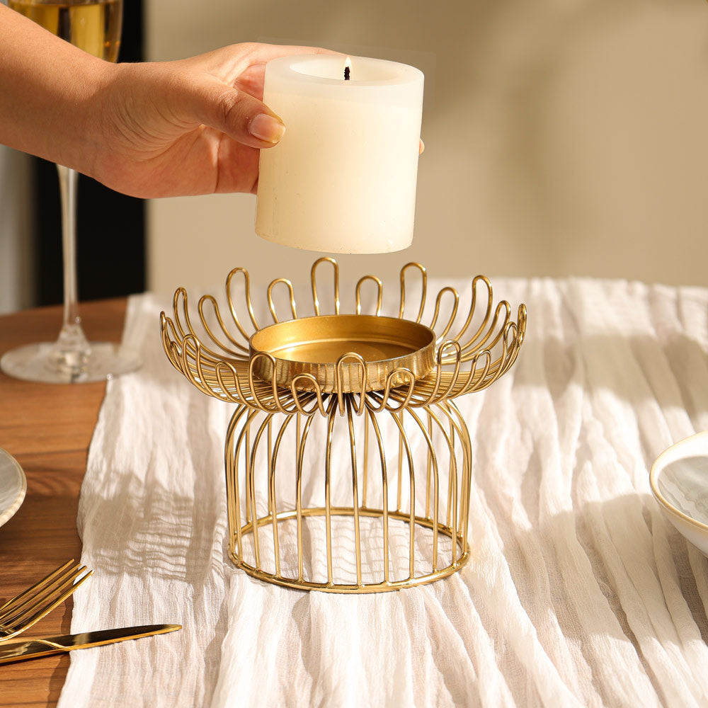 Fiore Metal Candle Holder Short - Gold