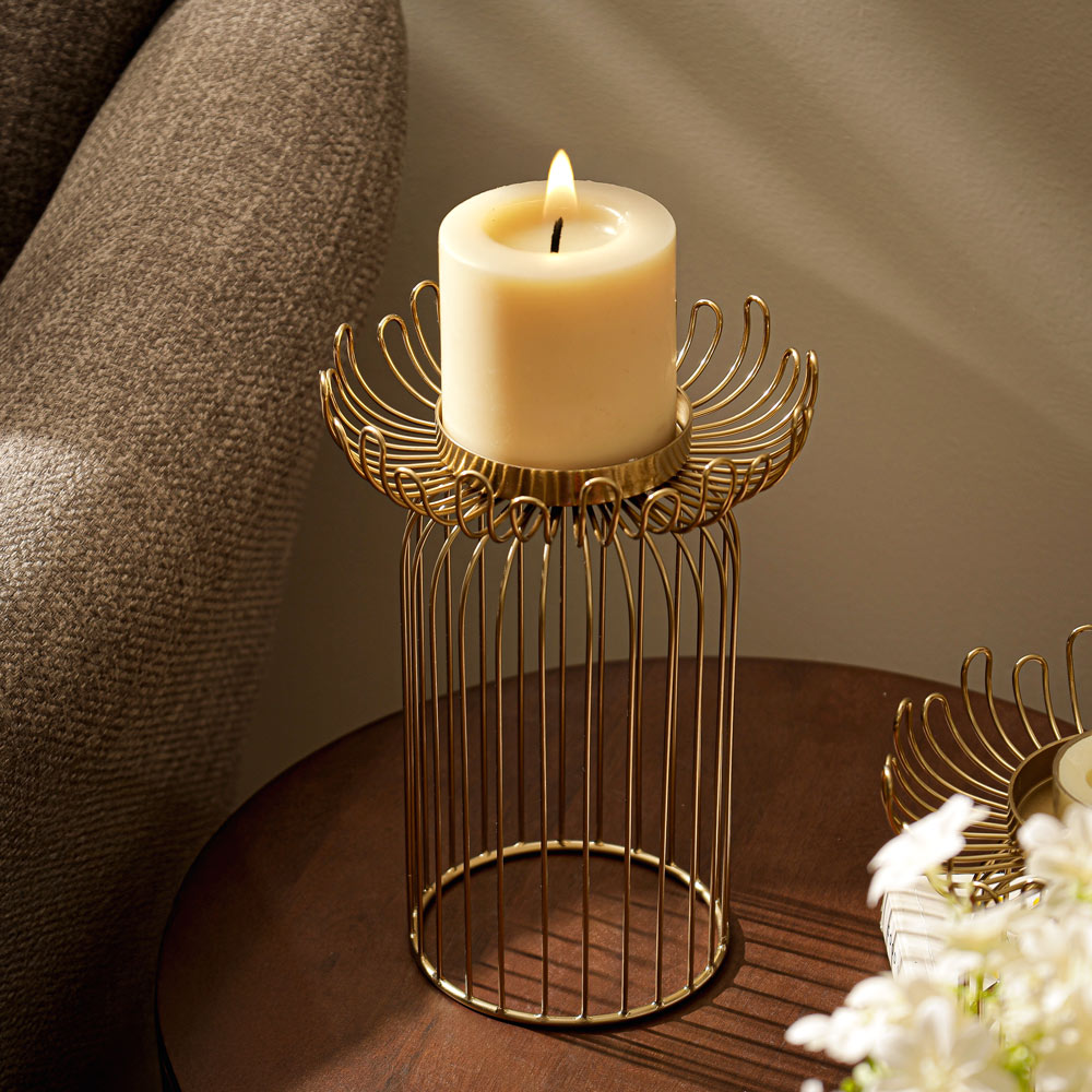 Fiore Metal Candle Holder Tall  - Gold