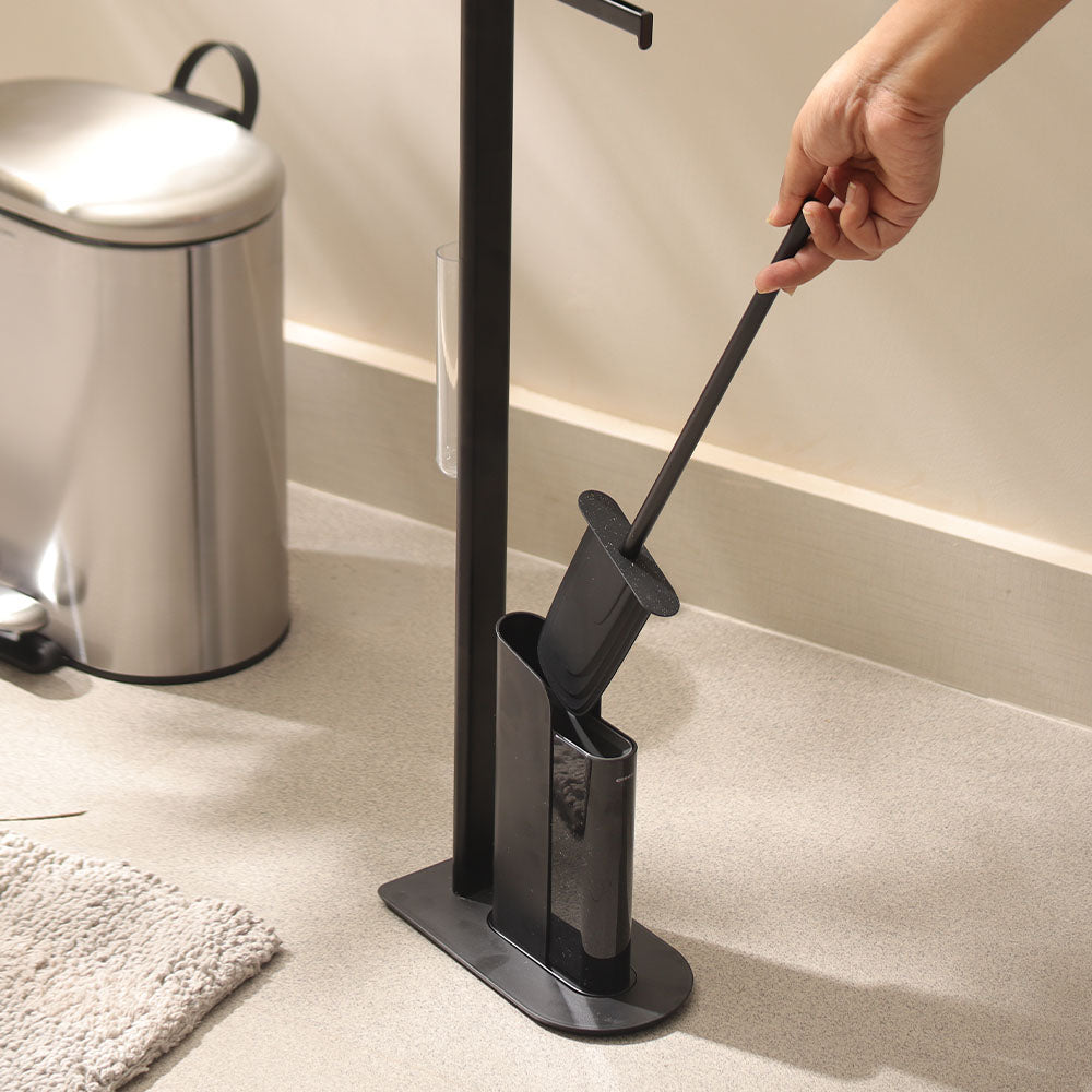 Flat Toilet Brush and Roll Holder - Matte Black