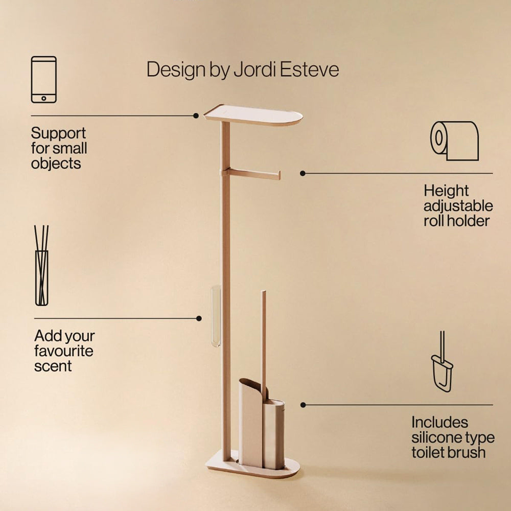 Flat Toilet Brush and Roll Holder - Sand