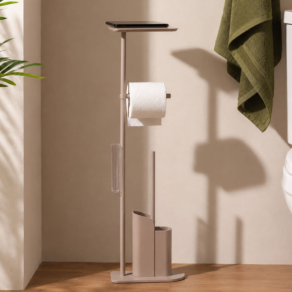 Flat Toilet Brush and Roll Holder - Sand