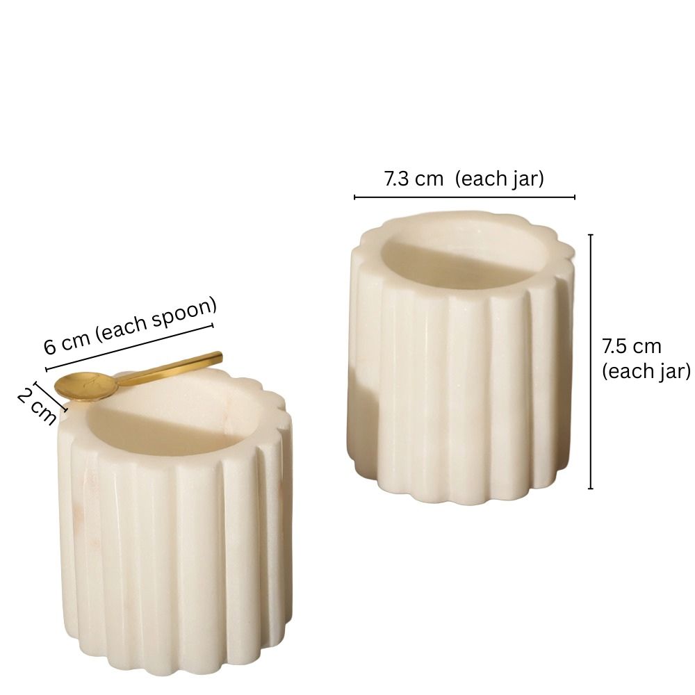 Fleur Marble Condiment Jars, Set of 2 - Ivory