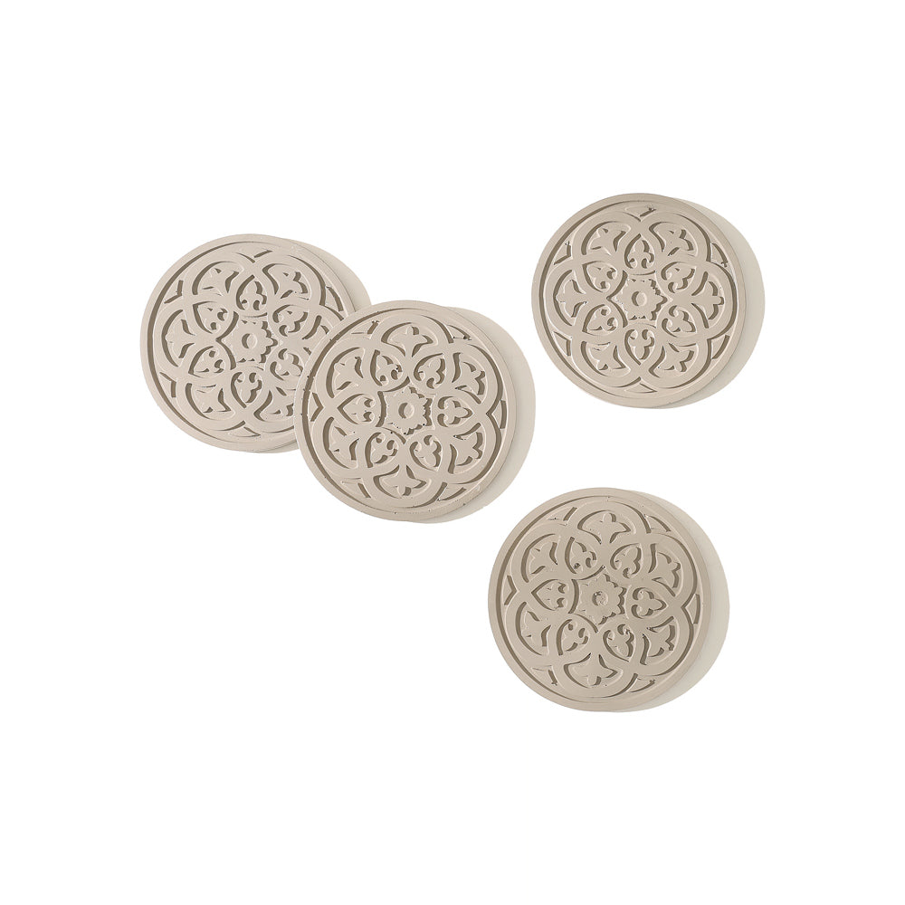 Fleur Round Coasters, Set of 4 - Greige