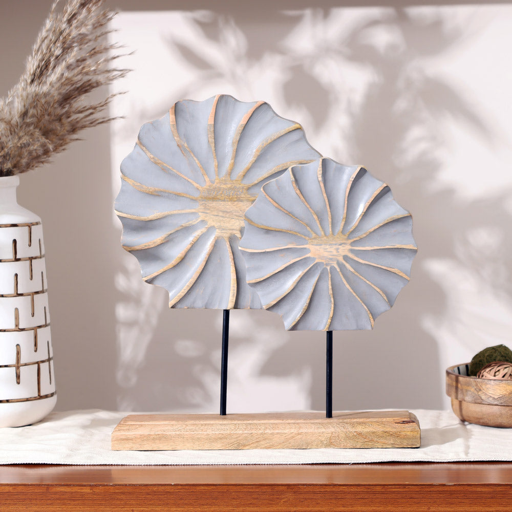 Flora Carved Wooden Sculpture - Natural Grey