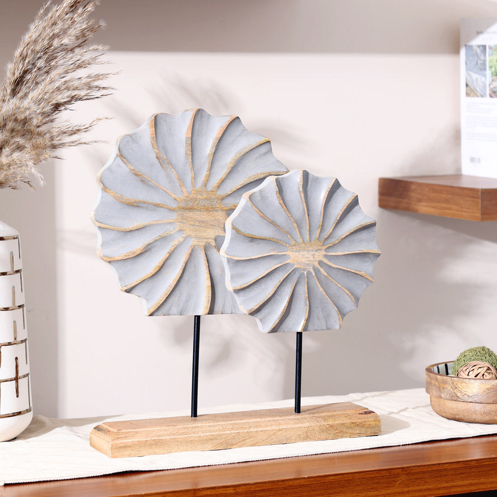 Flora Carved Wooden Sculpture - Natural Grey