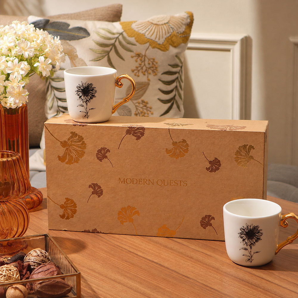 Flora Ceramic Mug 2-piece Gift Set - Sunflower