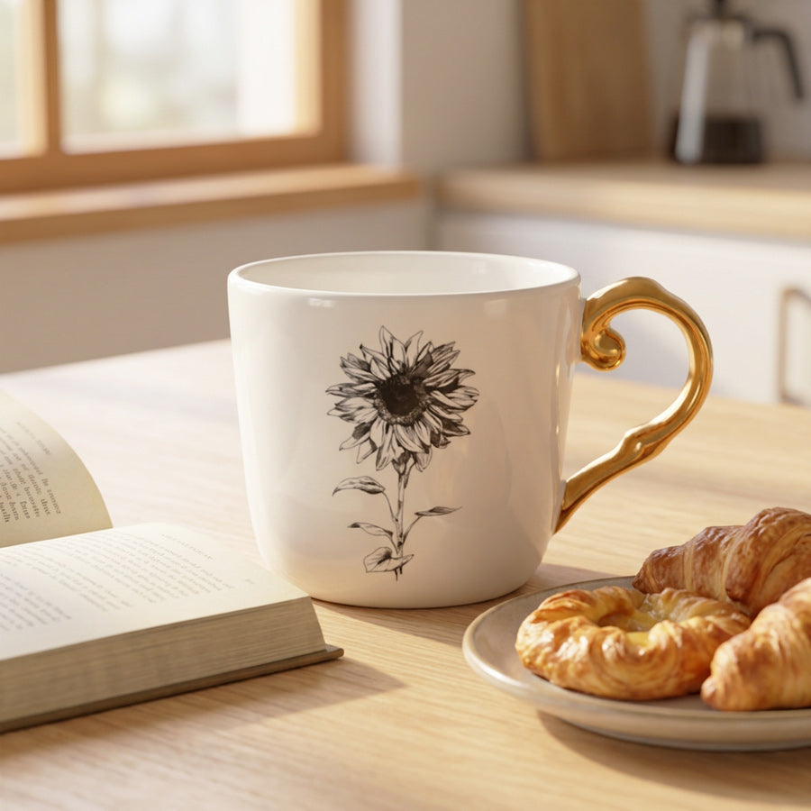 Flora Ceramic Mug White - Sunflower