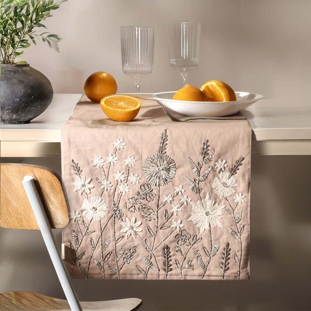 Flora Embroidered Table Runner - Chestnut Brown
