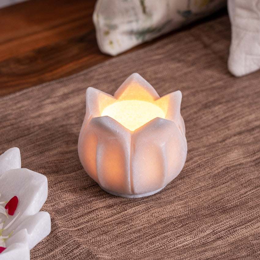 Flora Marble Tealight Holder - White