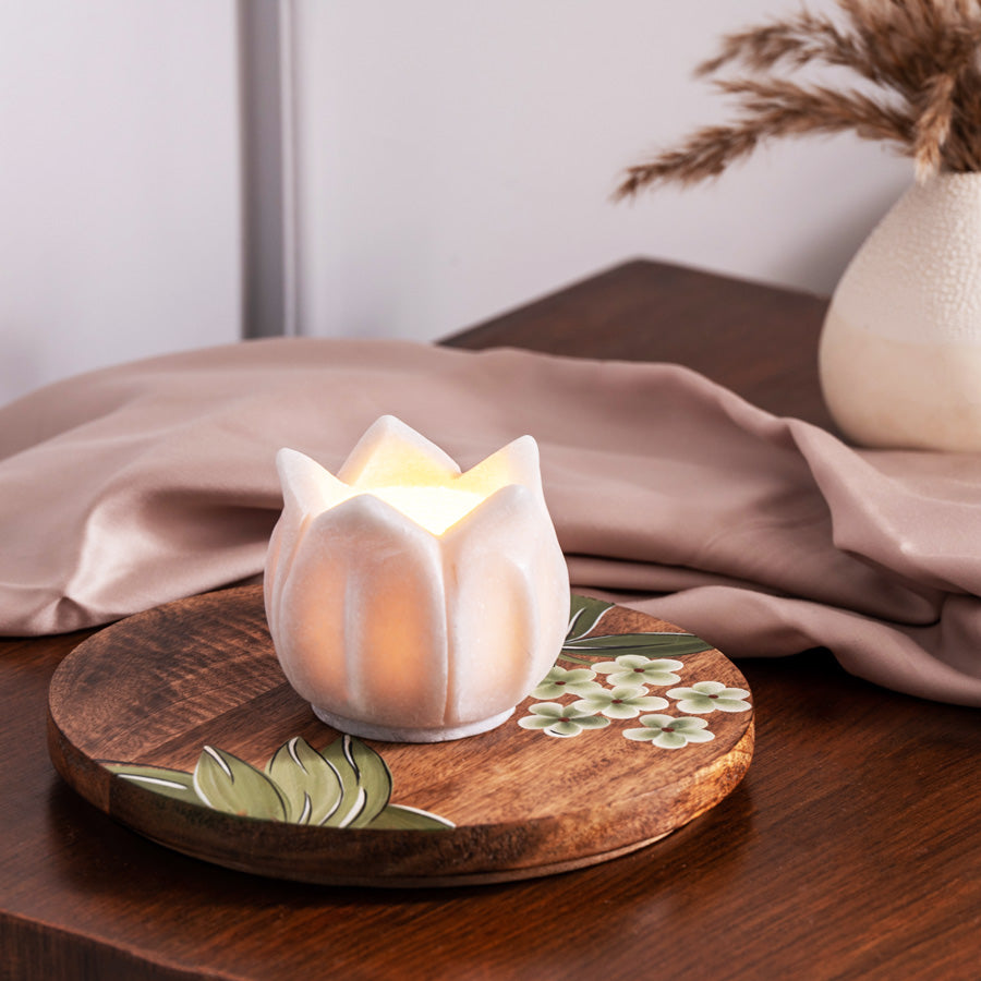 Flora Marble Tealight Holder - White