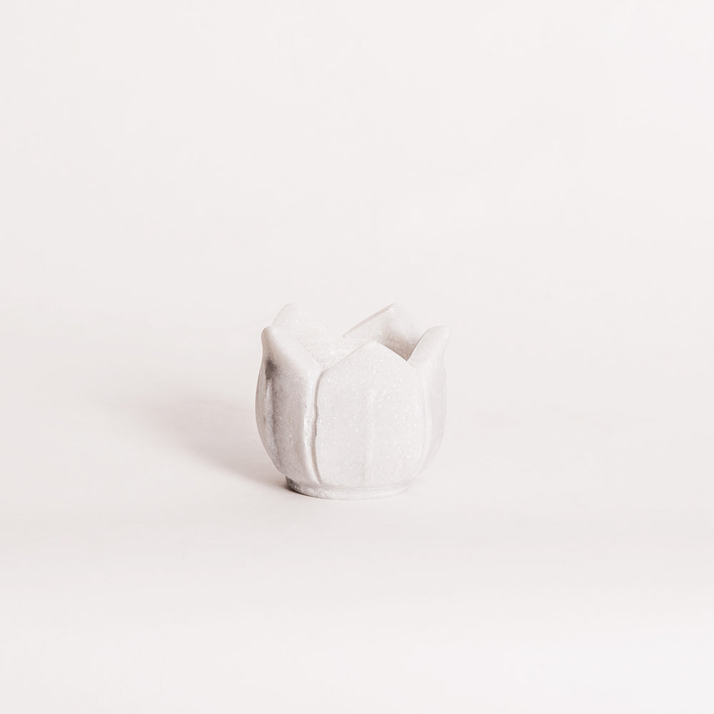 Flora Marble Tealight Holder - White