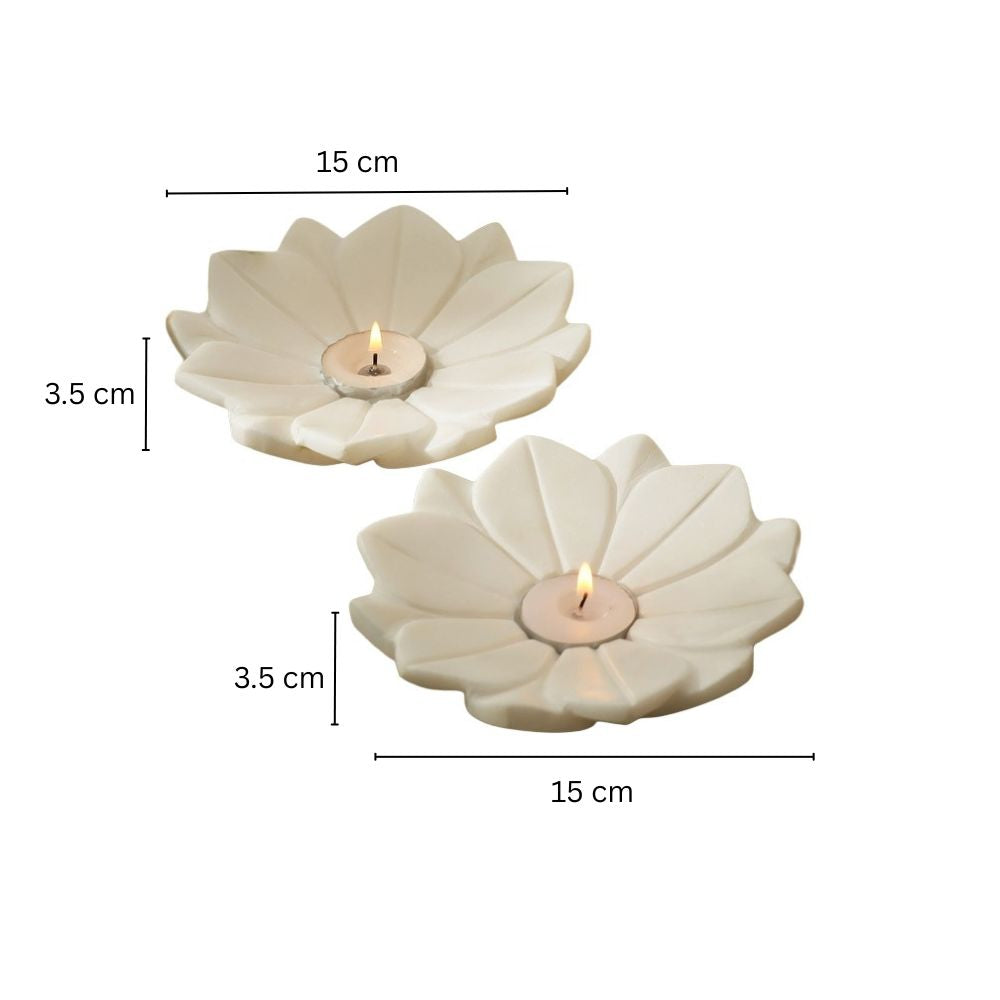 Flora Marble Tealight Holders, Set of 2 - White