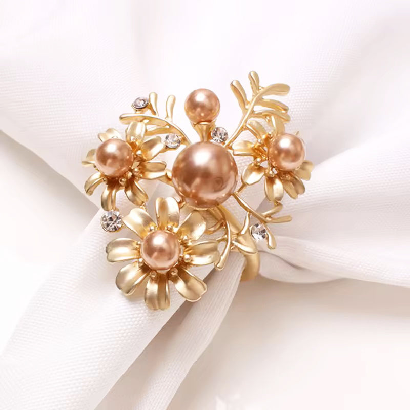 Flora Napkin Rings, Set of 6 - Gold