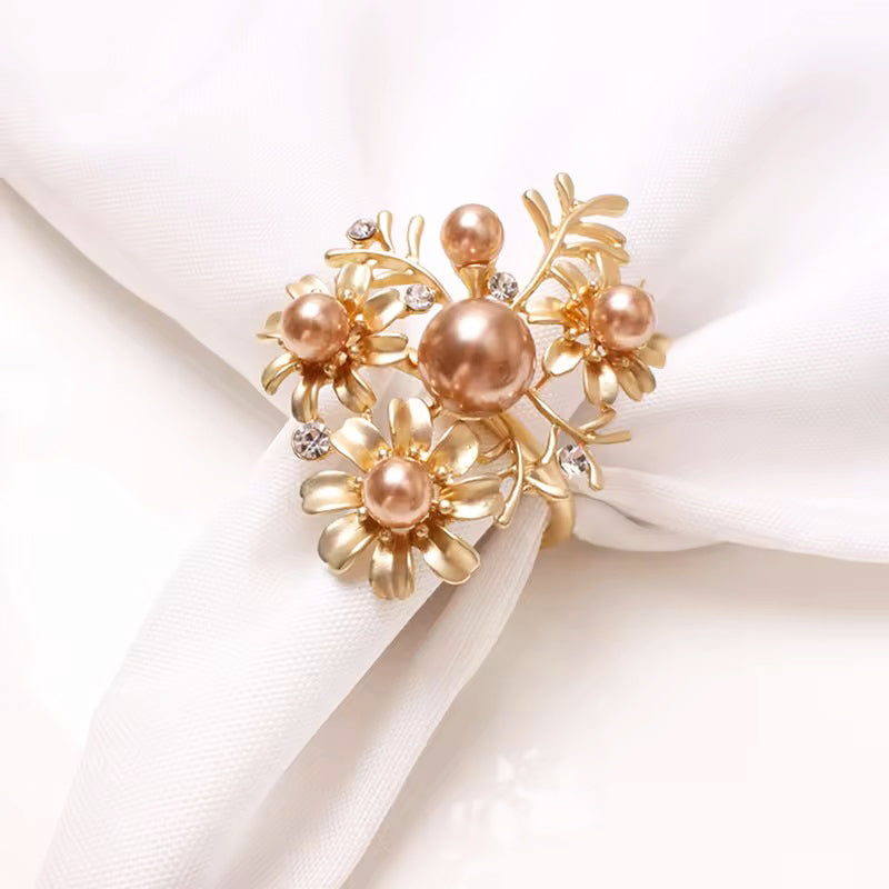 Flora Napkin Rings, Set of 6 - Gold