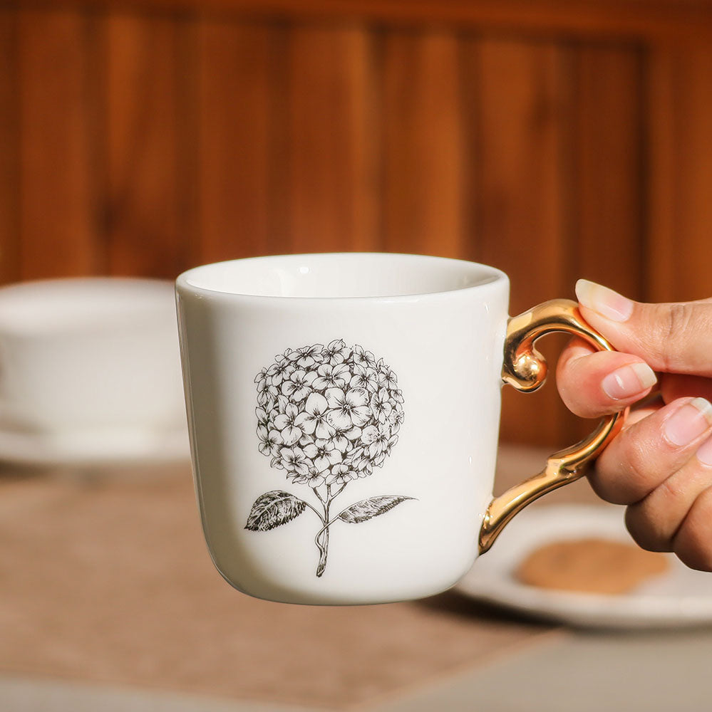 Flora Ceramic Mug White - Hydrangea