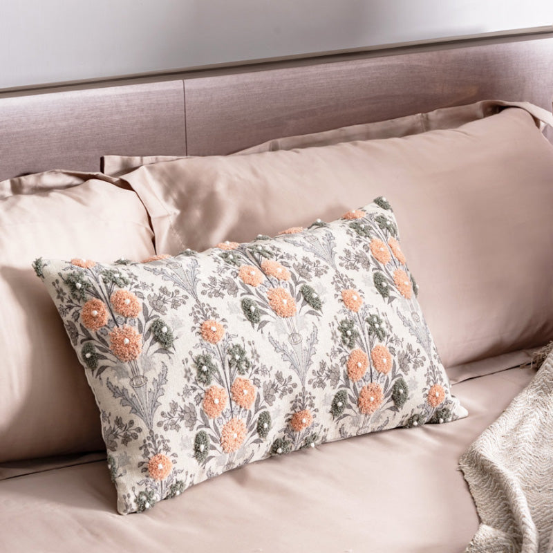 Flores Rectangular Embroidered Cushion Cover 50x30cm - Multicolor