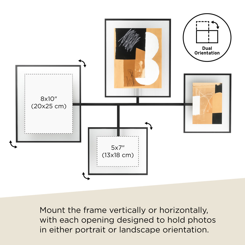 Flute Wall Picture Frames, Set of 4 - Black