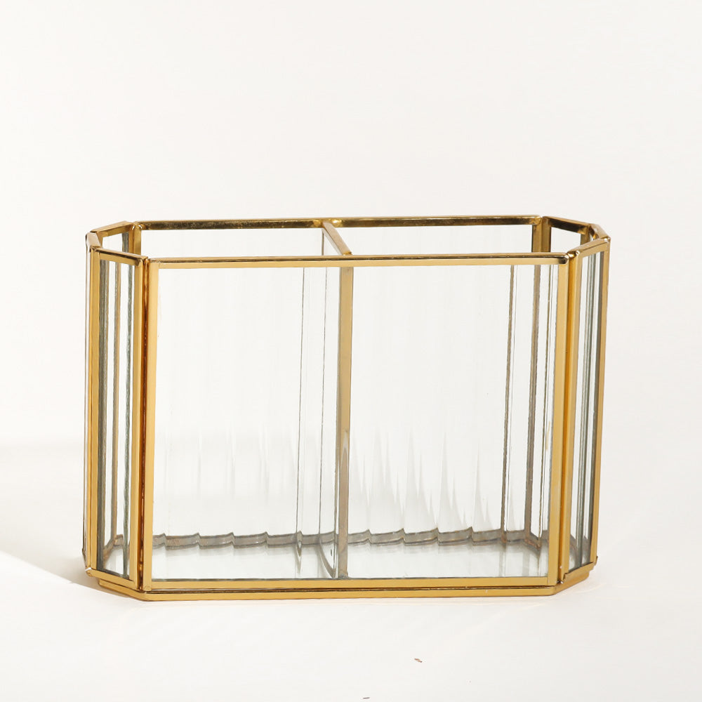 Fluted Glass Duo Organizer - Gold