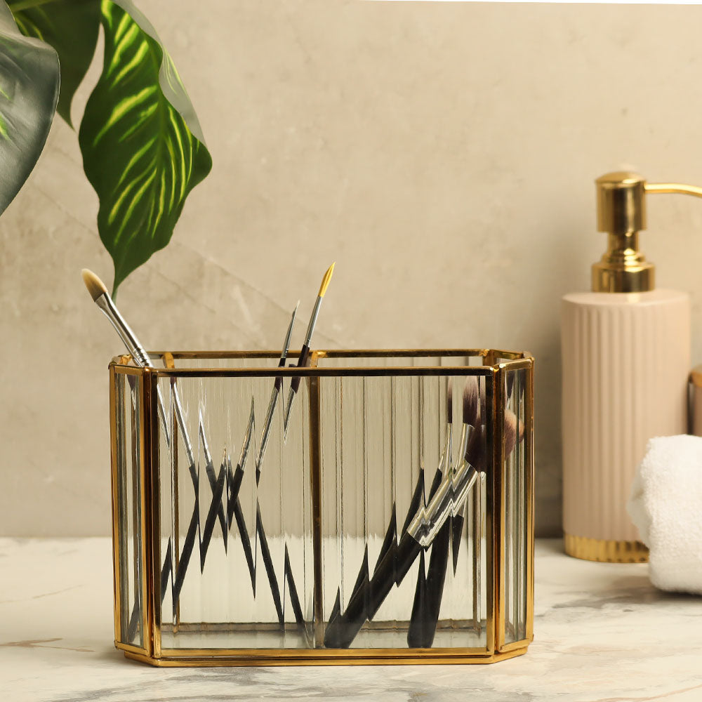 Fluted Glass Duo Organizer - Gold