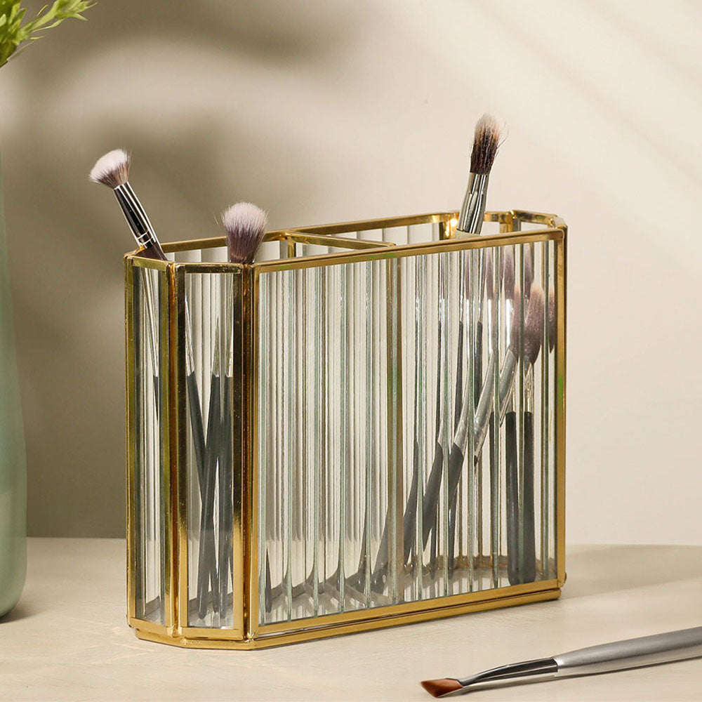 Fluted Glass Duo Organizer - Gold