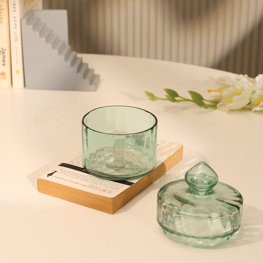 Fluted Glass Storage Jar - Sage