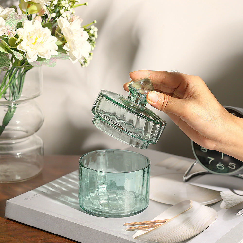 Fluted Glass Storage Jar - Sage
