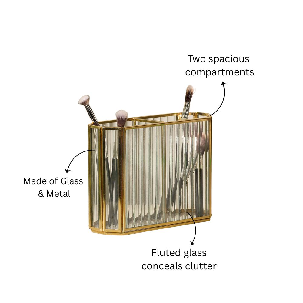 Fluted Glass Duo Organizer - Gold