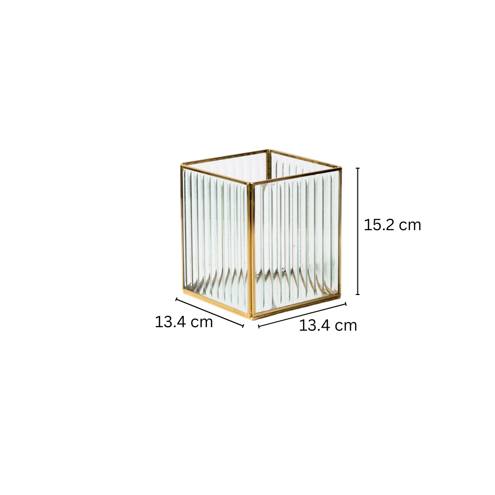 Fluted Glass Hurricane Small - Gold