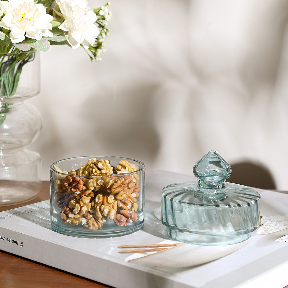 Fluted Glass Storage Jar - Aqua
