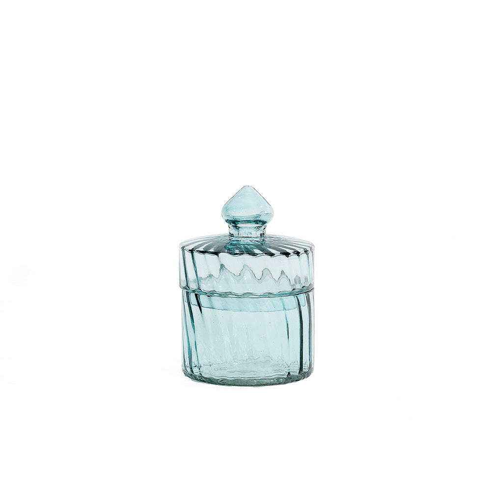 Fluted Glass Storage Jar - Aqua