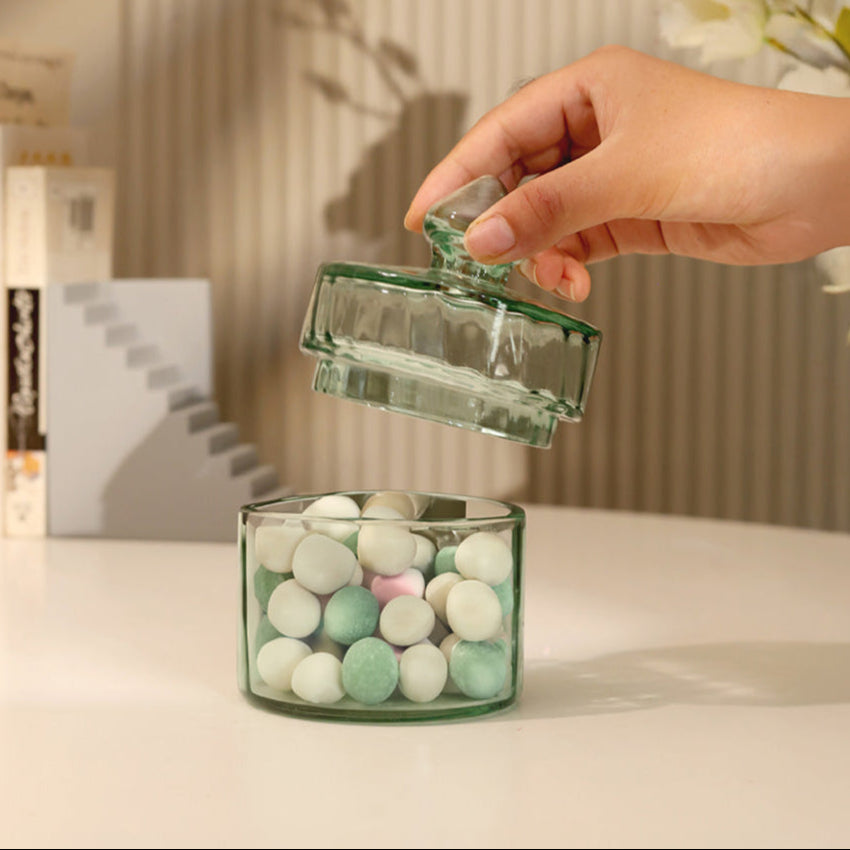 Fluted Glass Storage Jar - Sage