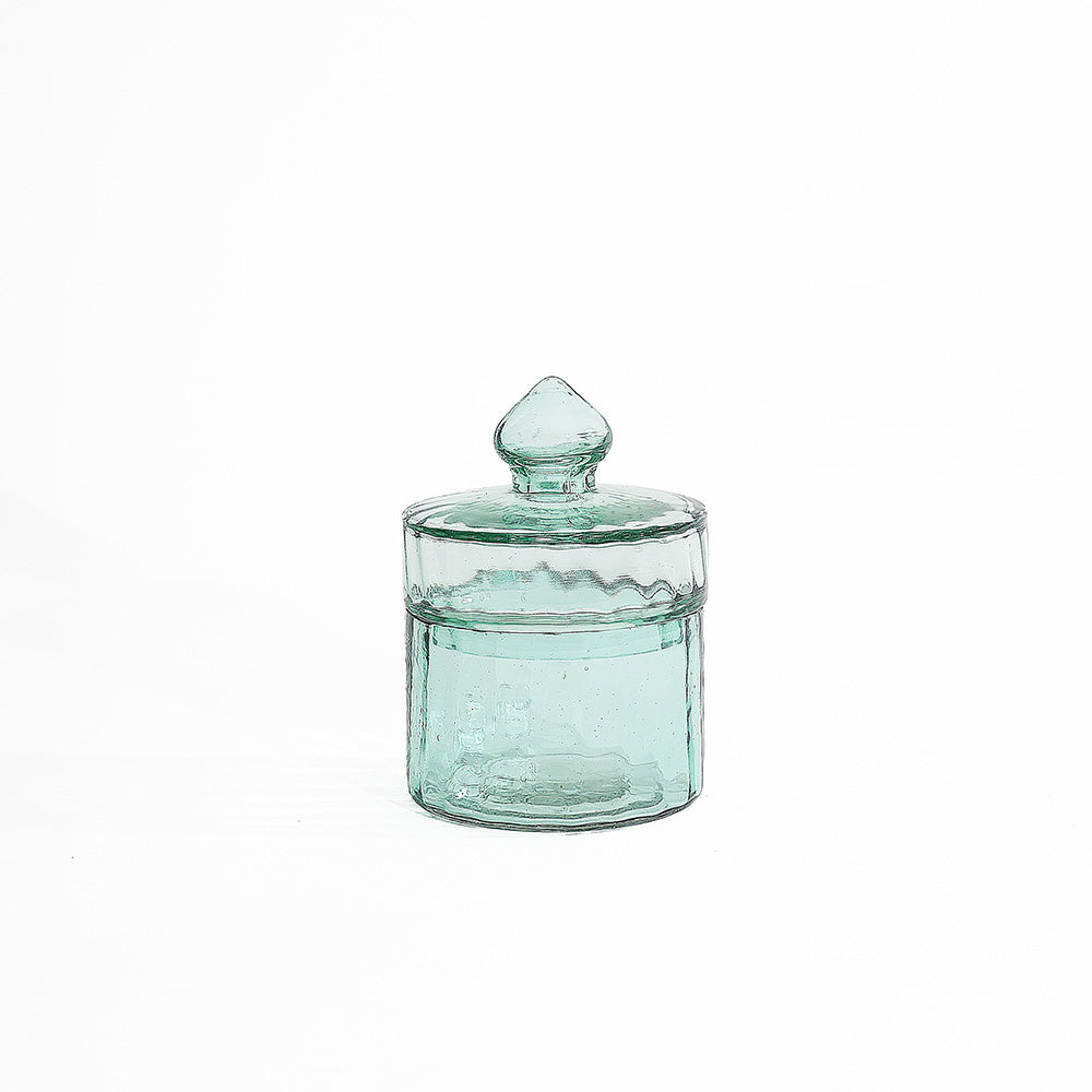 Fluted Glass Storage Jar - Sage