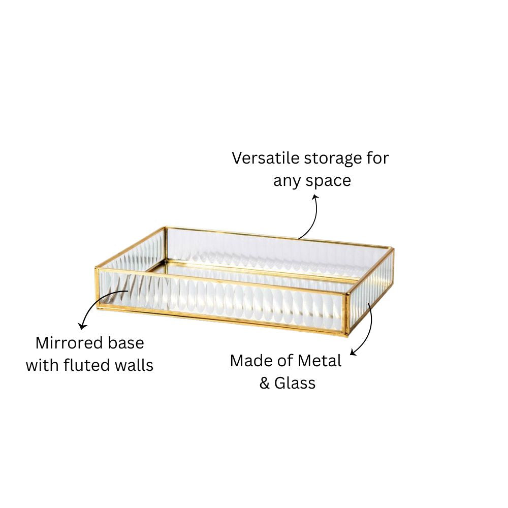Fluted Glass Tray Large - Gold