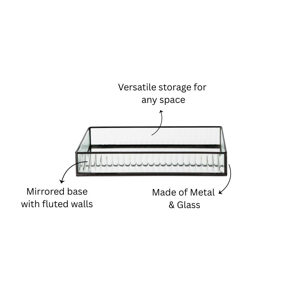 Fluted Glass Tray Large - Gunmetal