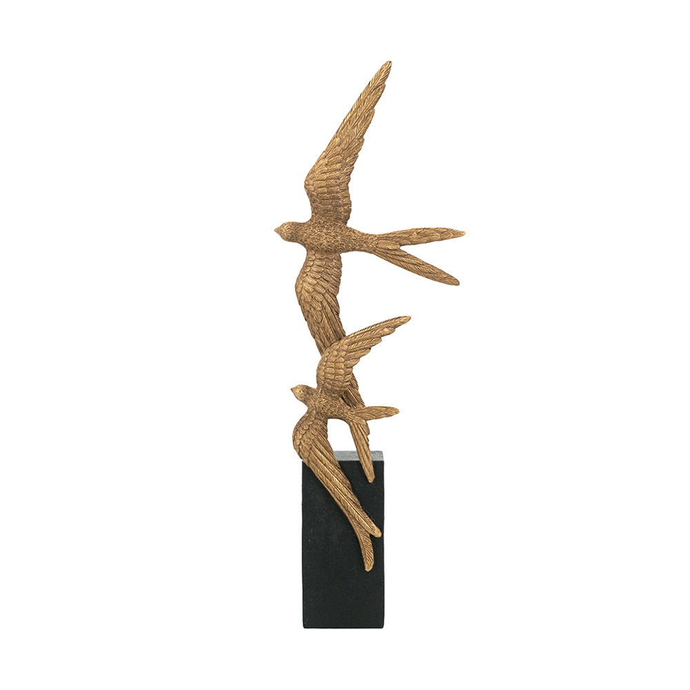 Flying Swallows Sculpture Medium - Dull Gold and Black