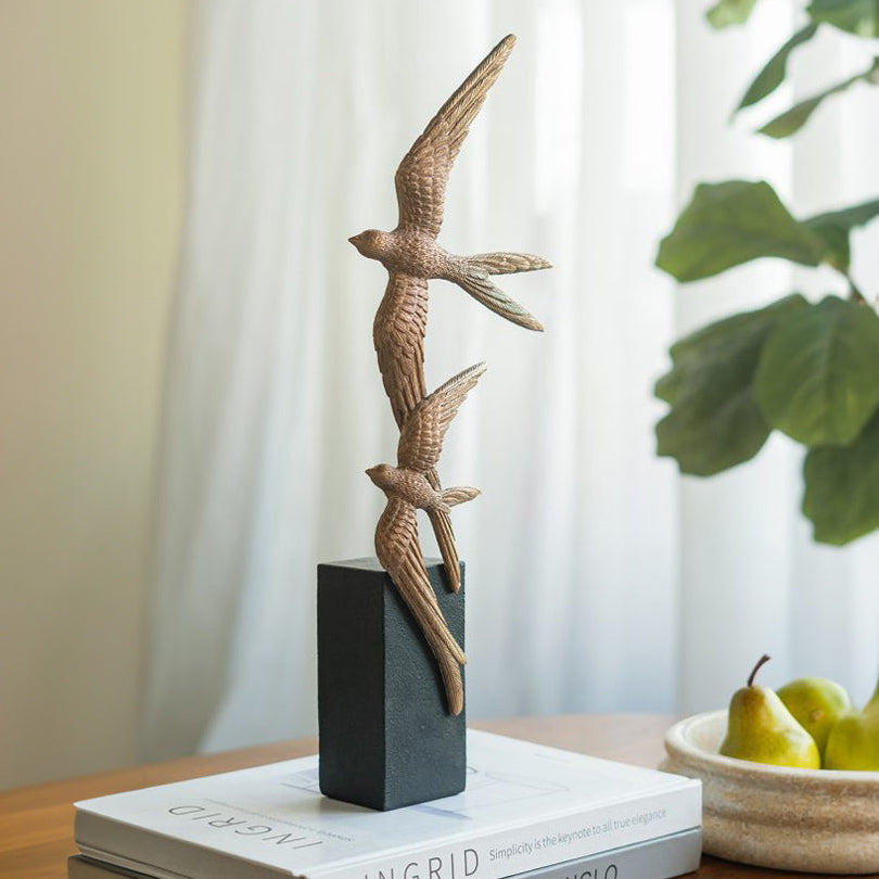 Flying Swallows Sculpture Medium - Dull Gold and Black