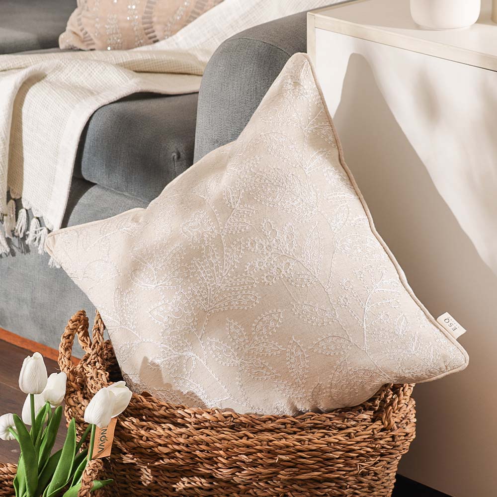 Folie Embroidered Cushion Cover 45x45cm - White Grey