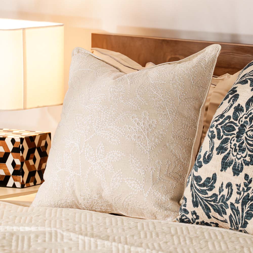 Folie Embroidered Cushion Cover 45x45cm - White Grey