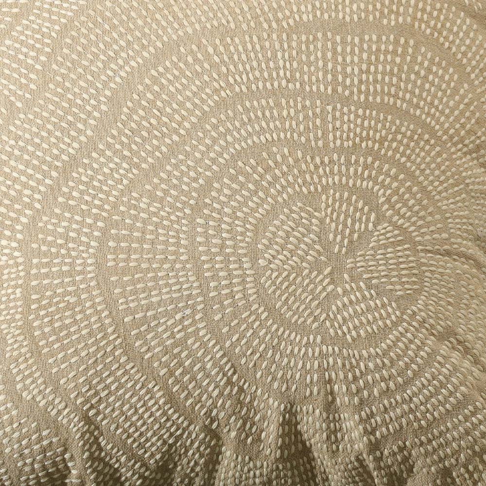 Fossil Beaded Embroidered Cotton Cushion Cover 45x45cm - Greige White