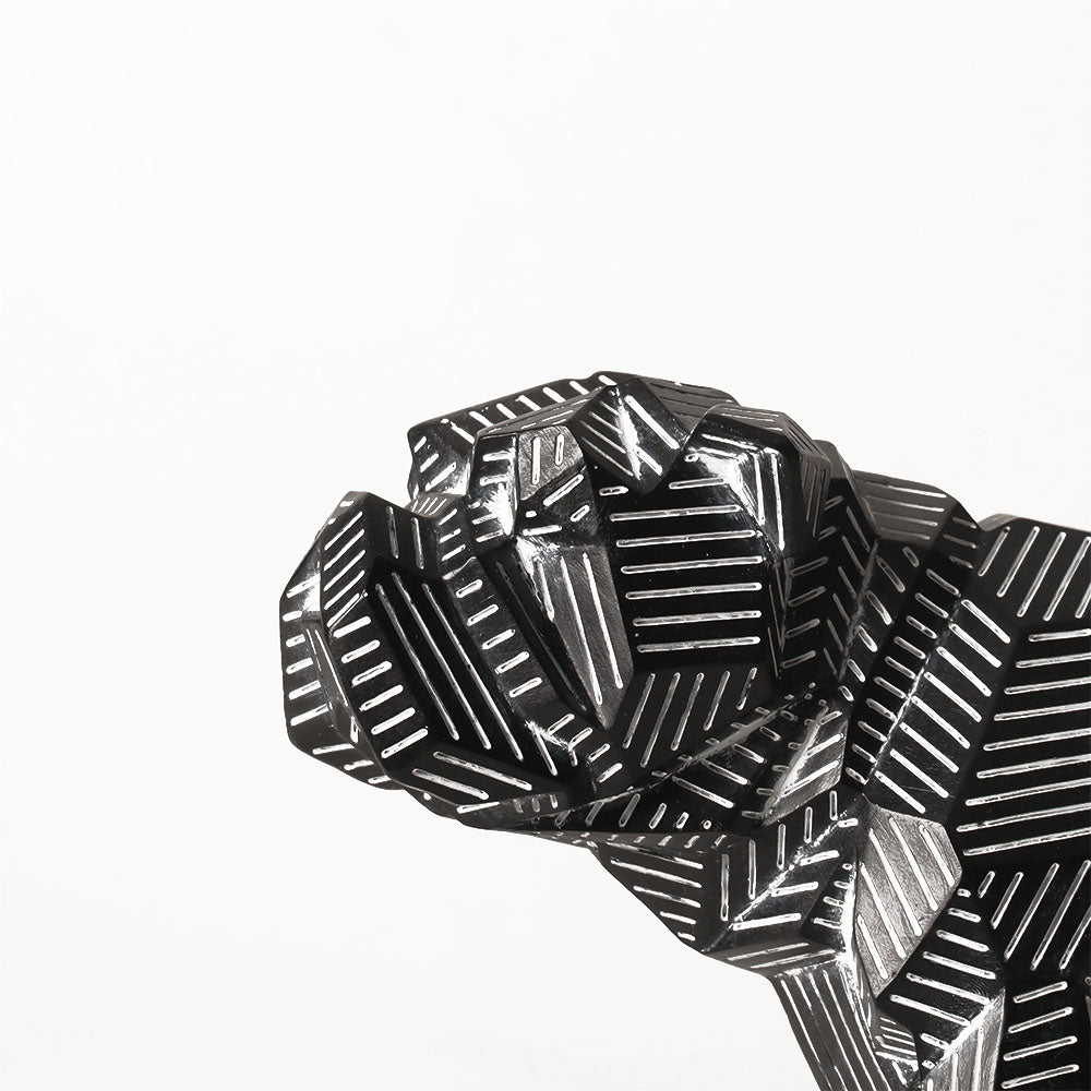 Fractal Lines Bulldog Sculpture - Black & White