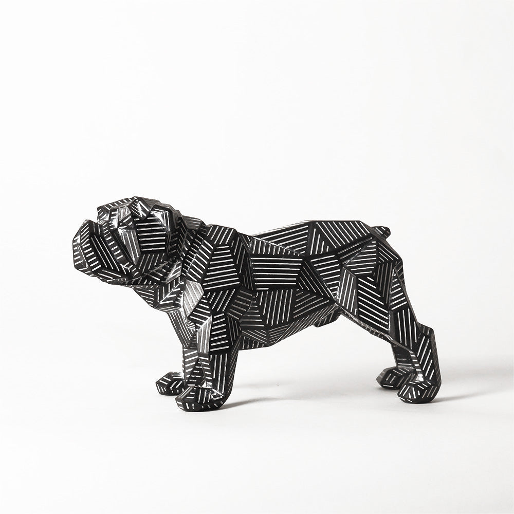 Fractal Lines Bulldog Sculpture - Black & White